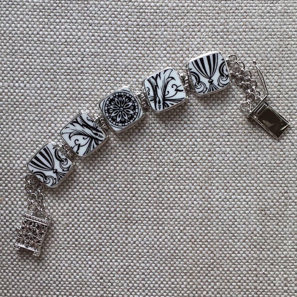 Silver and Antique China Latch Bracelet
